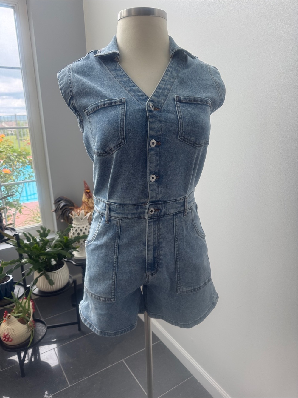 Jessica Simpson Light Blue Denim Short One-Piece Romper